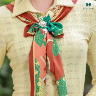 Khăn lụa vuông 2 mặt Ga Đà Lạt vàng nâu 70x70cm